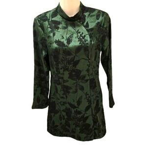 ZARA Emerald Green Floral Print Mandarin‎ Collar Keyhole Dress XS
